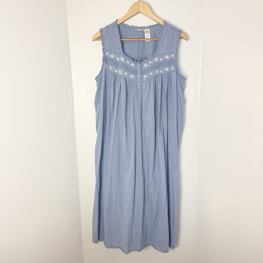 Vintage Gilligan O'Malley Cotton Nightgown XXL Blue Ballet Cottage Modest Light